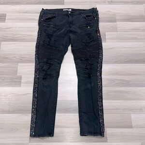 PREME - MEN’S BLACK DISTRESSED / MULTI COLOR DIAMOND JEANS SIZE 42W/34L